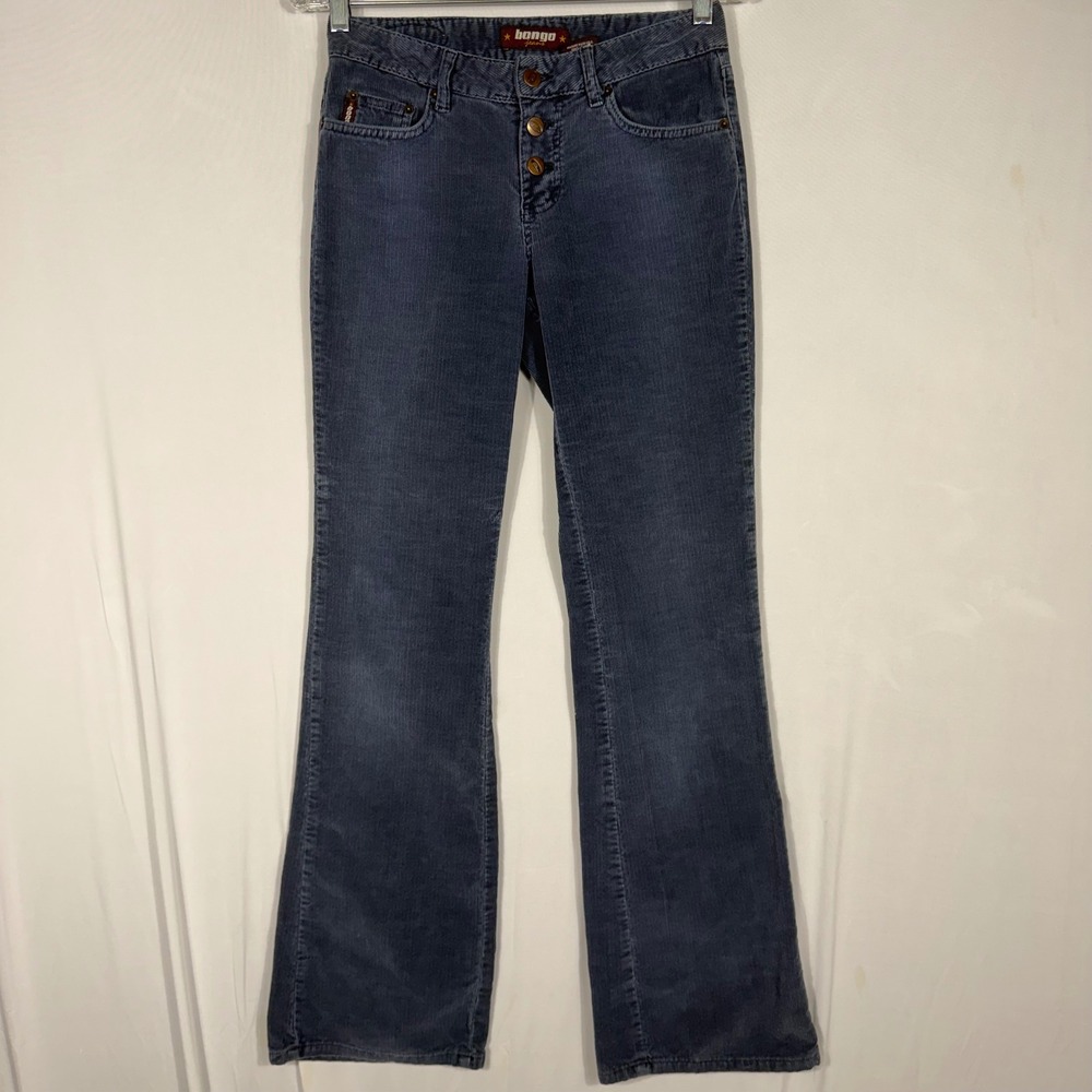 Vtg 90s Y2K Bongo Low Rise Flare Corduroy Pants Navy Button Fly Sz 3 Cords Indie
